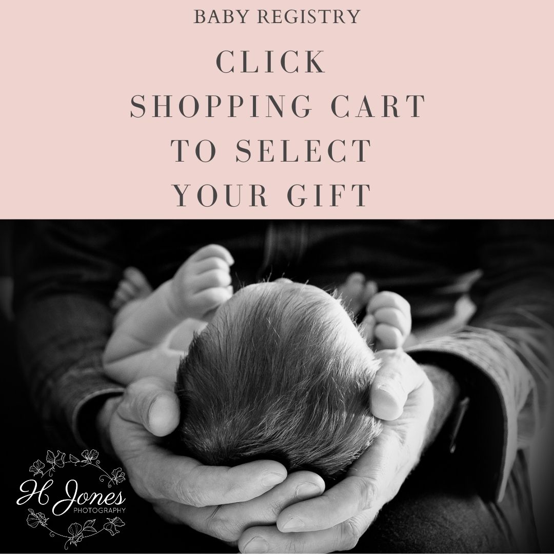 Image of baby's head in parents hands, with text Click Shopping Cart to Select Your Gift