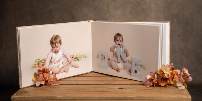 Custom velvet photo album from Hampshire cake smash photographer, H Jones Photography